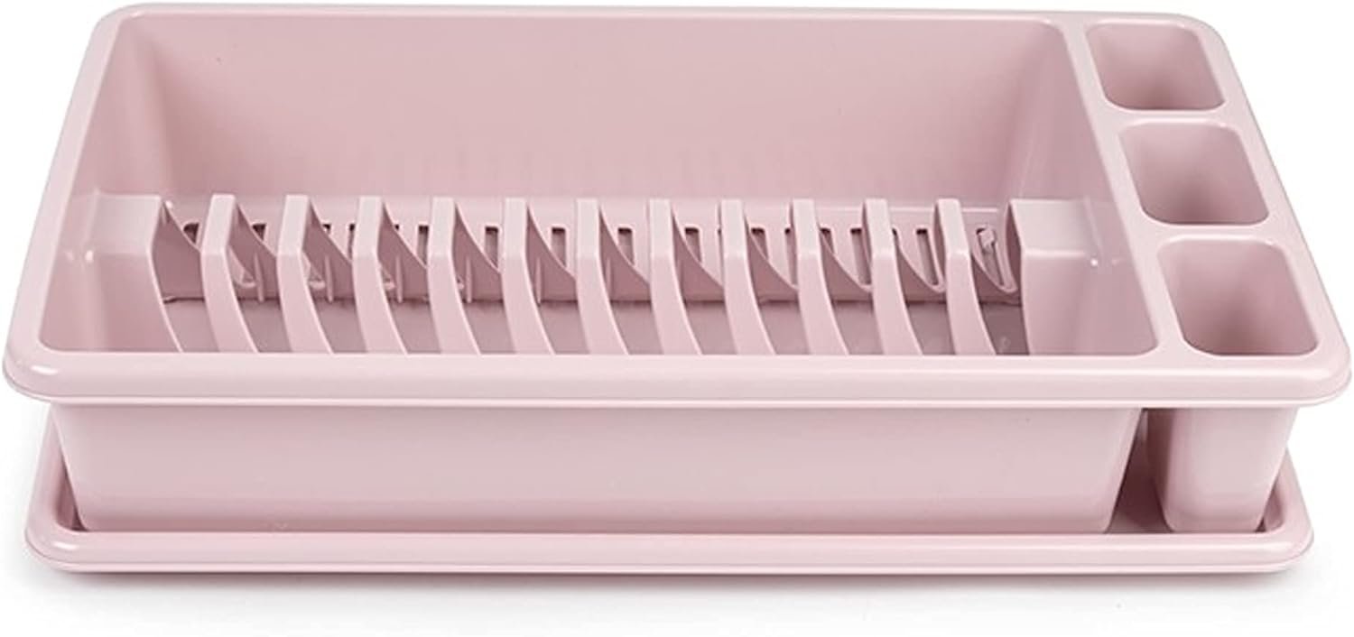 Dish Drainer Rack - Plastic Sink Drainer Tray (Rectangular 45 x 26 x 9cm) (Pink) - Image 2