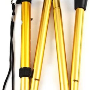 Walking Stick, Easy Adjustable Height Folding Extendable Walking Cane, Lightweight Flexible and Durable Walking Aid Mobility Aid Collapsible Walking Stick (Golden)