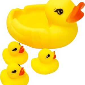 4Pcs Rubber Duck Family Set, Floating Bathtub Pool Toys for Toddlers, Fun Time Bath Toys, Soft Rubber Ducks with Beep Sound, Stocking Fillers, Kids Summer Toys 36+ Months