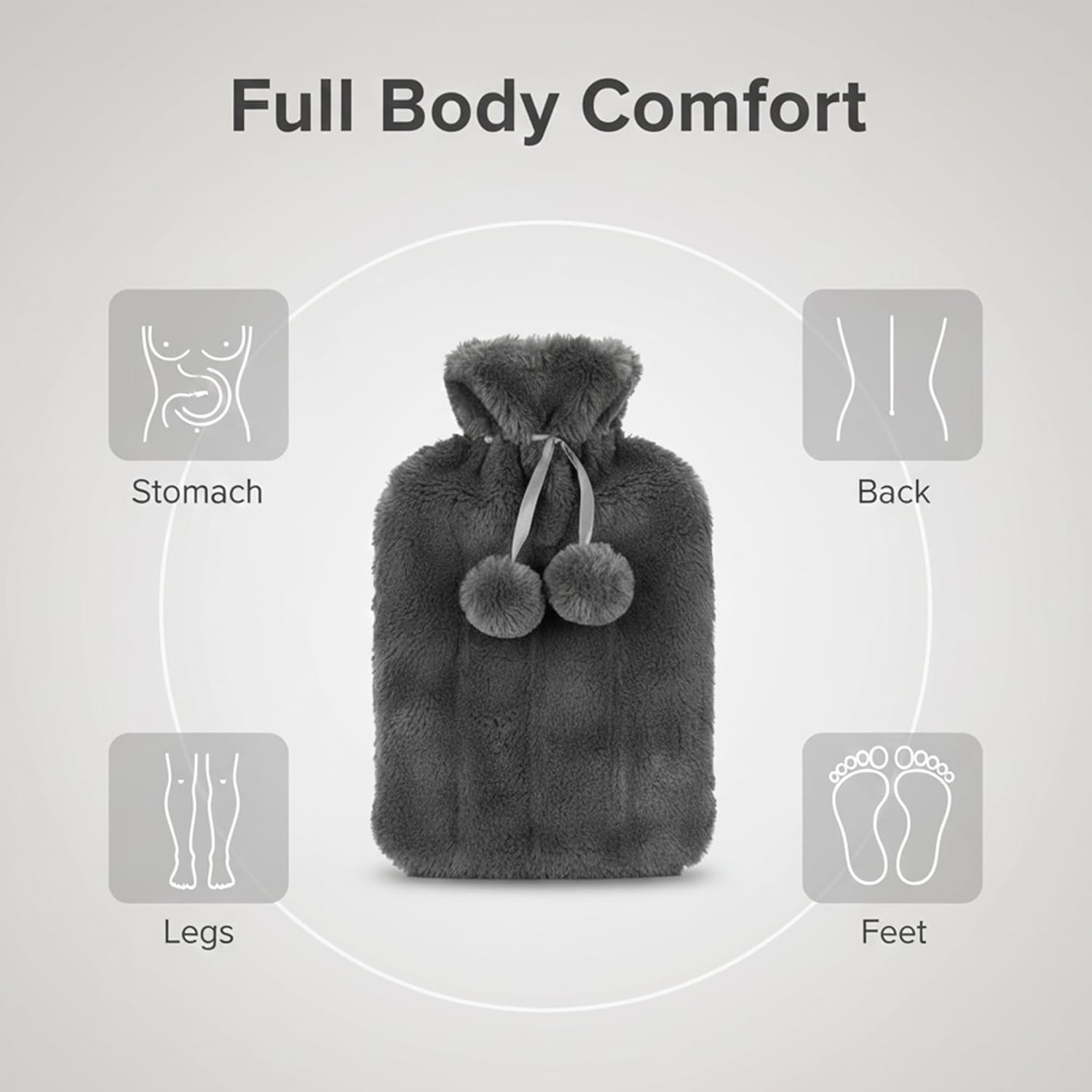 Premium 2 Litre Hot Water Bottle in Dark Grey Faux Fur Cover – Luxury Soft Warm Bottle for Soothing Heat Therapy & Cold Weather Comfort - Image 4