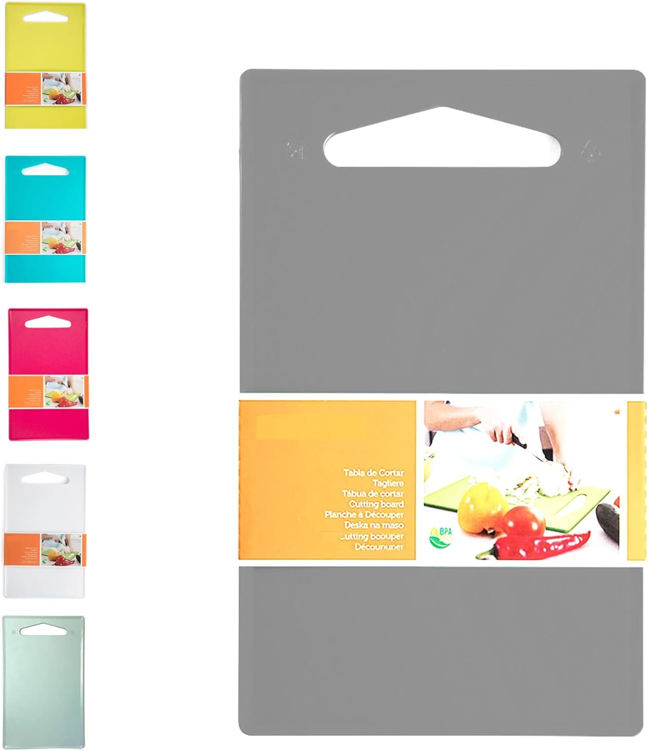 Plastic Chopping Board Cutting Board, Professional Kitchen Catering Cutting Boards with Hanging Hole, Camping Chopping Board, Durable Dishwasher Safe (36x24cm - Light Grey)