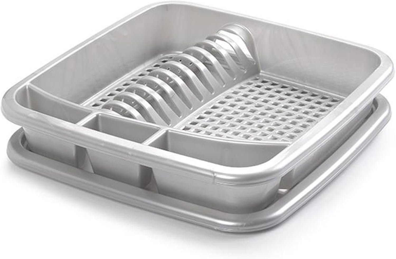 Plastic Dish Drainer Plate Cutlery Rack Kitchen Sink Utensil Rust-Proof Kitchen Draining Cup Holder Cutlery Rack Cutlery and Utensils Holder (39 x 39 x 7.5cm) (Silver) - Image 3