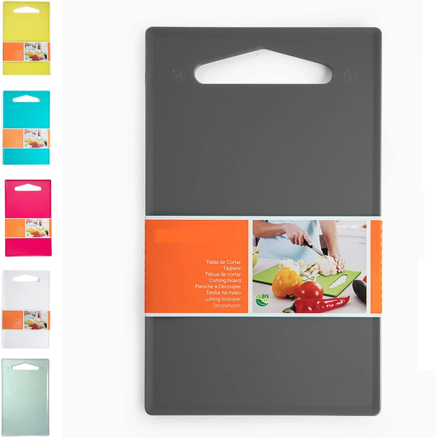 Plastic Chopping Board Cutting Board, Professional Kitchen Catering Cutting Boards with Hanging Hole, Camping Chopping Board, Durable Dishwasher Safe (36x24cm - Dark Grey)