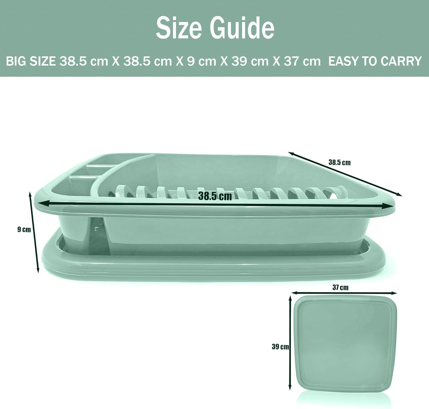 Mint Green Plastic Dish Drainer Plate Cutlery Rack Kitchen Sink Utensil Draining Cup Holder Drying Rack Draining Rack Sink Drainer Kitchen Gadgets (39 x 39 x 7.5cm) - Image 2