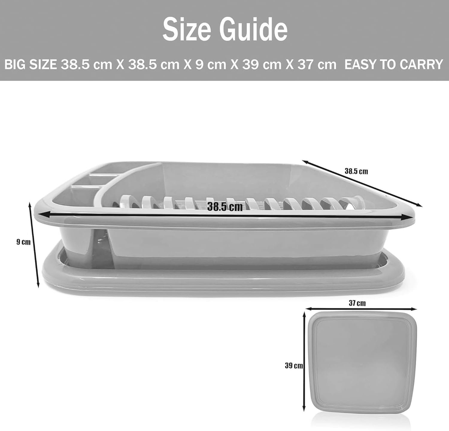 Plastic Dish Drainer Plate Cutlery Rack Kitchen Sink Utensil Rust-Proof Kitchen Draining Cup Holder Cutlery Rack Cutlery and Utensils Holder (39 x 39 x 7.5cm) (Silver) - Image 2