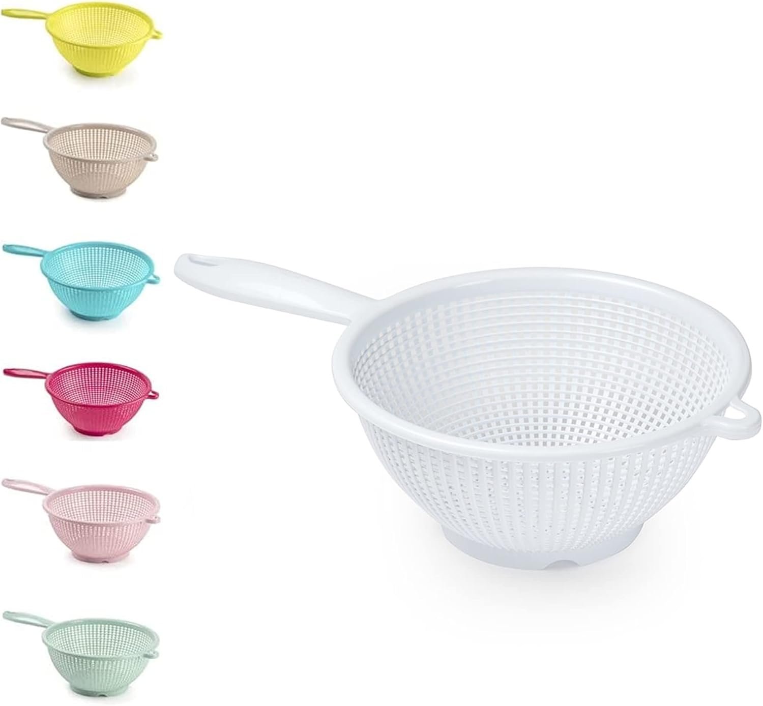 Plastic Colander Food Sieve Strainer Basket for Food Washing Draining Pasta Spaghetti Rice Salad Vegetable Kitchen Cooking Hobby Design 4 (22cm - White)