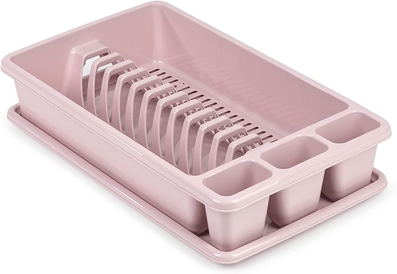 Dish Drainer Rack - Plastic Sink Drainer Tray (Rectangular 45 x 26 x 9cm) (Pink) - Image 4