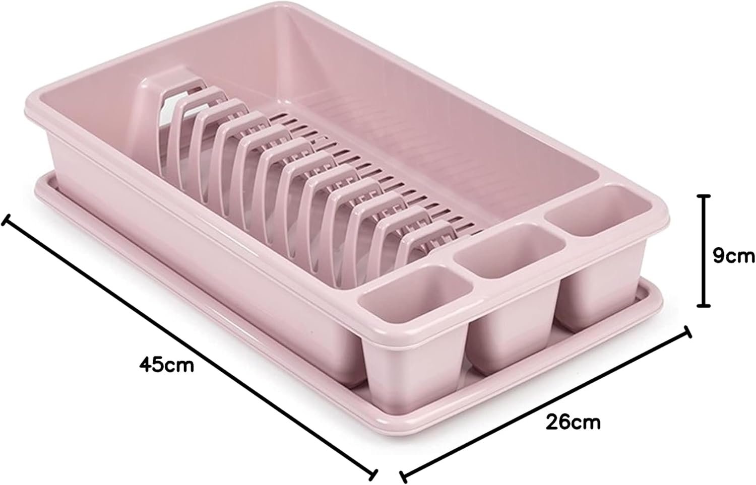 Dish Drainer Rack - Plastic Sink Drainer Tray (Rectangular 45 x 26 x 9cm) (Pink) - Image 5