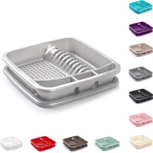 Plastic Dish Drainer Plate Cutlery Rack Kitchen Sink Utensil Rust-Proof Kitchen Draining Cup Holder Cutlery Rack Cutlery and Utensils Holder (39 x 39 x 7.5cm) (Silver)