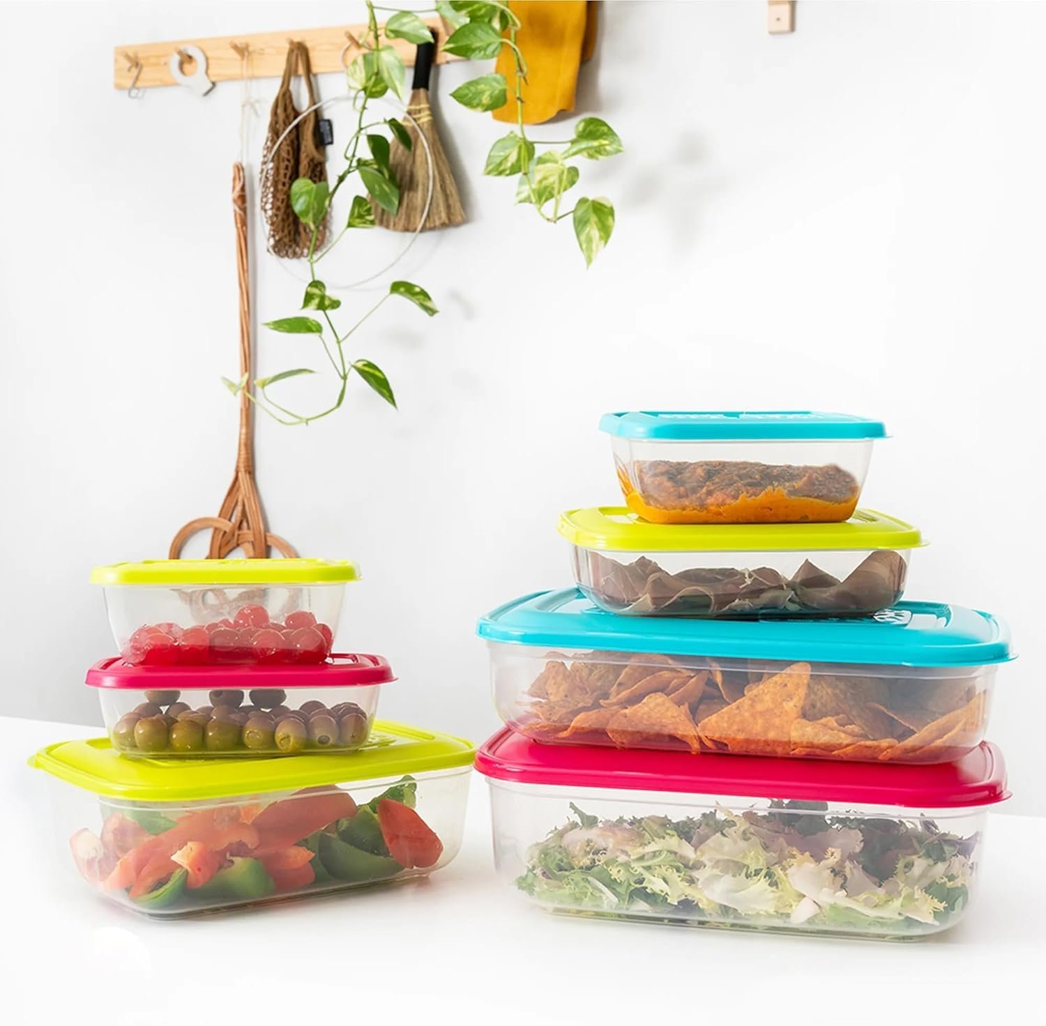 Set of 4 Food Storage Containers with Lids – Airtight & Stackable (250ml / 400ml / 700ml / 1000ml, Assorted Colors) - Image 2