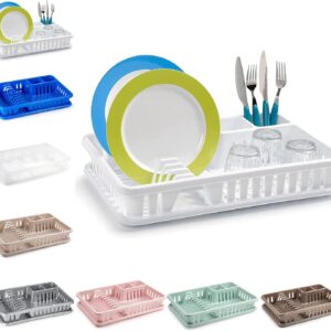 Plastic Dish Drainer Plate Cutlery Rack Kitchen Sink Utensil Draining Cup Holder Sink Drainer For Kitchen Countertop (45 x 29.7 x 8cm, White)