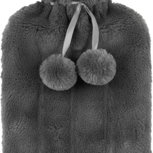 Premium 2 Litre Hot Water Bottle in Dark Grey Faux Fur Cover – Luxury Soft Warm Bottle for Soothing Heat Therapy & Cold Weather Comfort