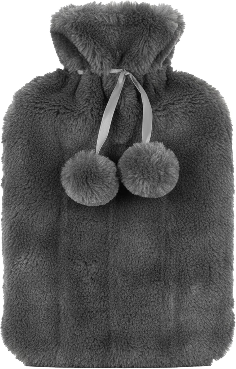 Premium 2 Litre Hot Water Bottle in Dark Grey Faux Fur Cover – Luxury Soft Warm Bottle for Soothing Heat Therapy & Cold Weather Comfort