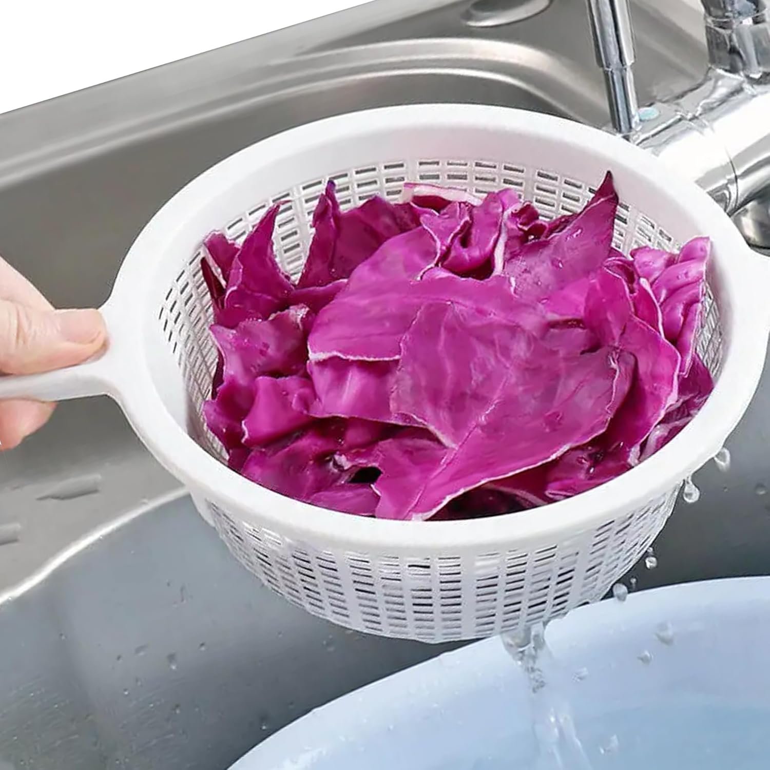 Plastic Colander Food Sieve Strainer Basket for Food Washing Draining Pasta Spaghetti Rice Salad Vegetable Kitchen Cooking Hobby Design 4 (22cm - White) - Image 2