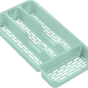 Small Tier Cutlery Tray Classic in Mint Green | BPA Free Plastic Drawer Organizer with 4 Compartments | Durable Kitchen Storage for Spoons Forks Knives Kids Cutlery | Space Saving Design
