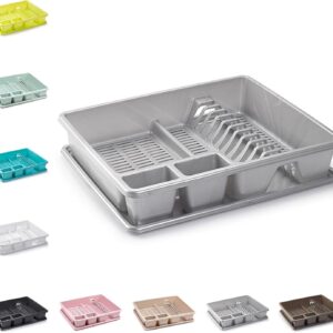 Plastic Dish Drainer Plate Cutlery Rack Kitchen Sink Utensil Draining Cup Holder (48 x 38 x 9cm) (Silver)