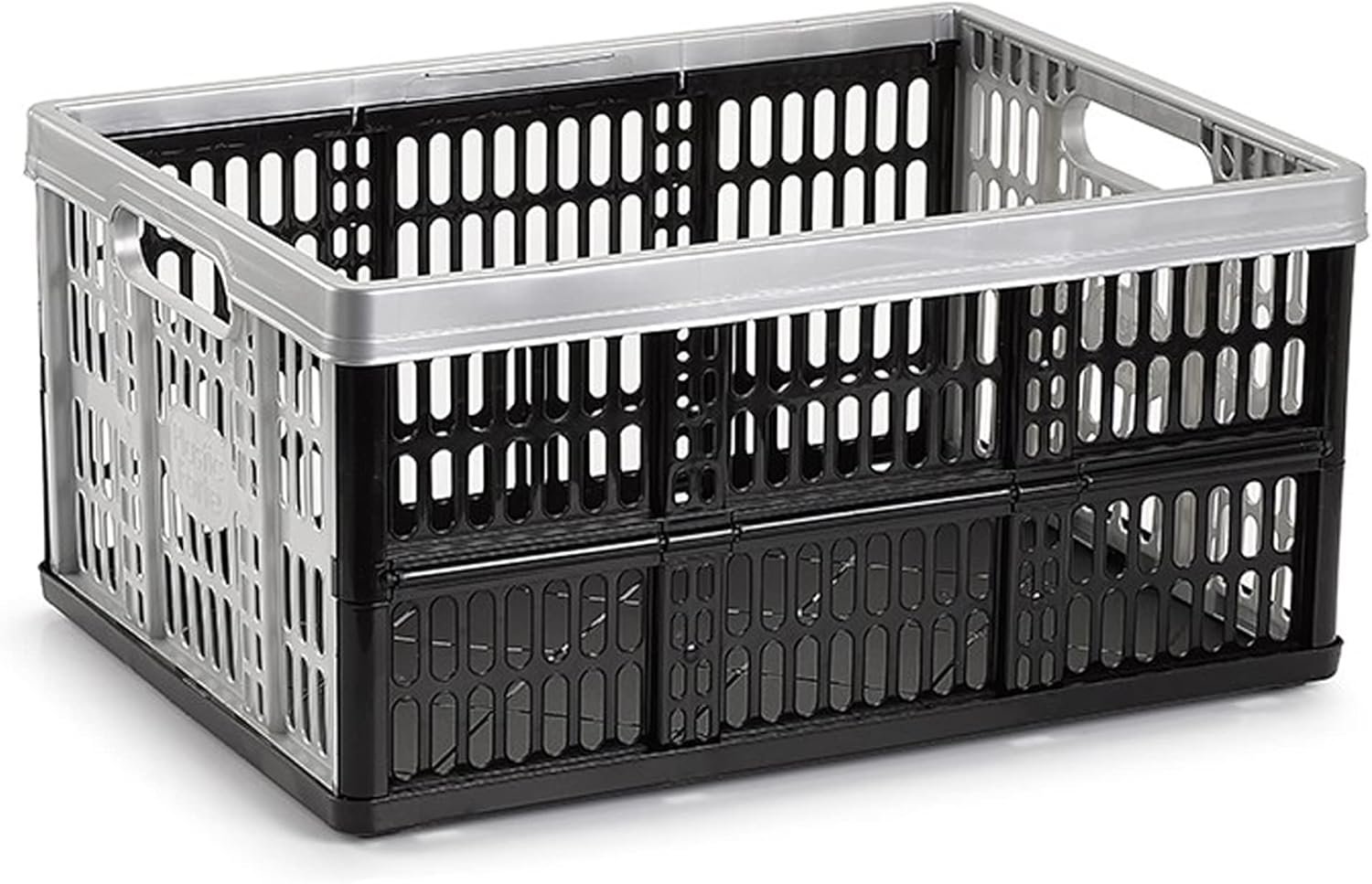 Multi-Purpose Strong Folding Collapsible Plastic Storage Boxes Crates Portable Stackable Container Basket for Home Office Garage Tools, Soft-Touch Handles (Black & Silver - 32L) - Image 3