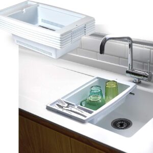 Dish Sink Drainer, Dish Drying Rack Over Sink, Dish Rack in Sink or On Counter, Sink Rack Drainer for Kitchen Draining Broad in Sink, (White)