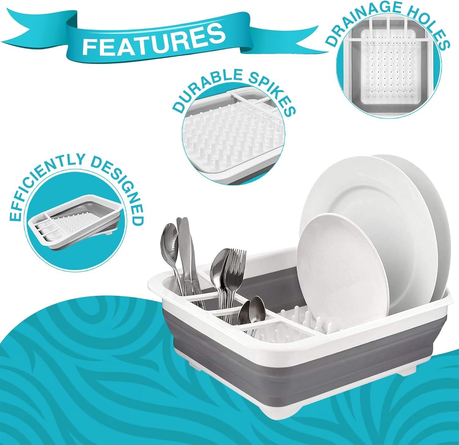 Collapsible Dish Drainer Compact Folding Portable Kitchen Sink Rack with Non-Scratch Plate Grips and Cutlery Utensil Holders Ideal for Home, Camping, Caravan and Travelling - Image 4
