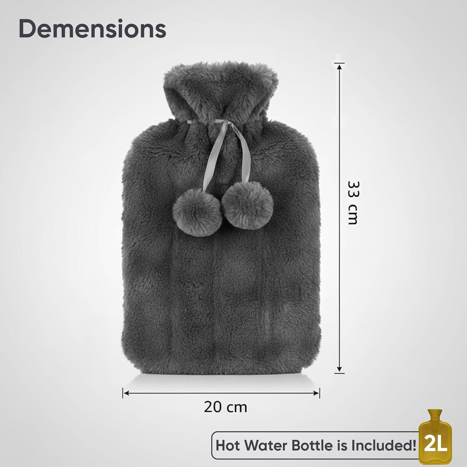 Premium 2 Litre Hot Water Bottle in Dark Grey Faux Fur Cover – Luxury Soft Warm Bottle for Soothing Heat Therapy & Cold Weather Comfort - Image 2