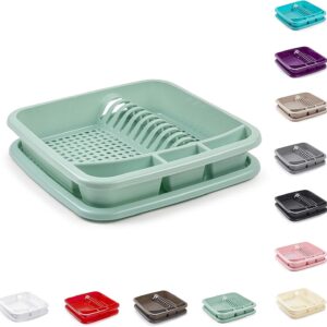 Mint Green Plastic Dish Drainer Plate Cutlery Rack Kitchen Sink Utensil Draining Cup Holder Drying Rack Draining Rack Sink Drainer Kitchen Gadgets (39 x 39 x 7.5cm)