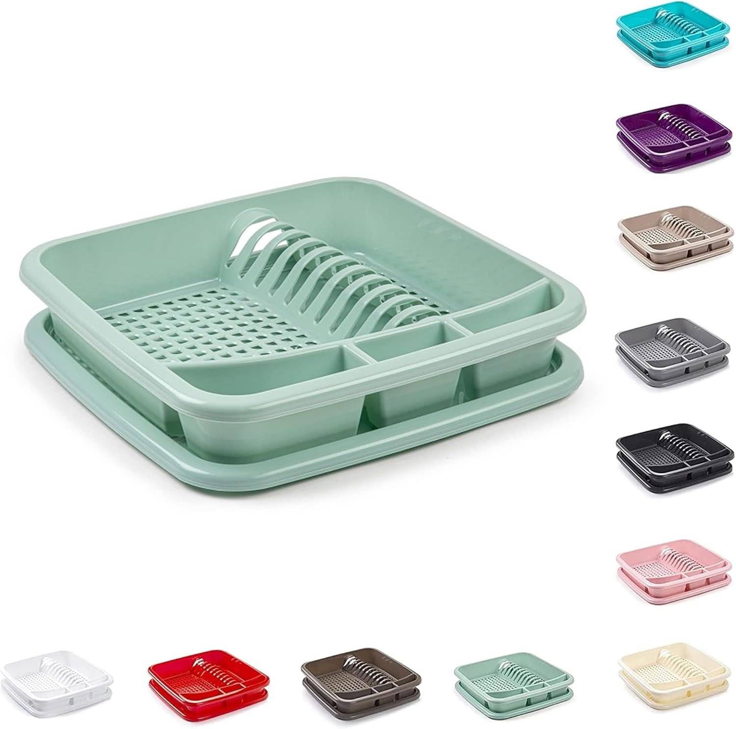 Mint Green Plastic Dish Drainer Plate Cutlery Rack Kitchen Sink Utensil Draining Cup Holder Drying Rack Draining Rack Sink Drainer Kitchen Gadgets (39 x 39 x 7.5cm)