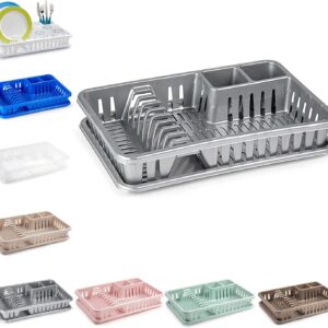 Plastic Dish Drainer Plate Cutlery Rack Kitchen Sink Utensil Draining Cup Holder Drying Rack Draining Rack Sink Drainer Kitchen Gadgets (1-A (45 x 29.7 x 8cm, Silver))
