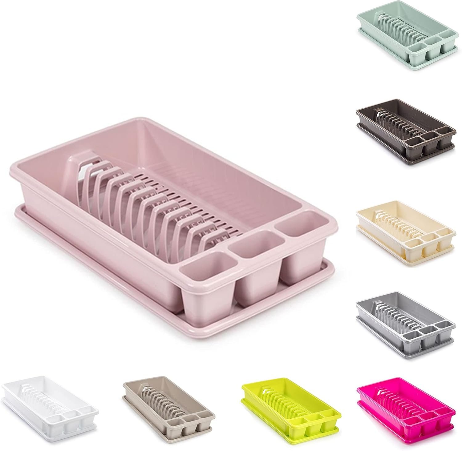 Dish Drainer Rack - Plastic Sink Drainer Tray (Rectangular 45 x 26 x 9cm) (Pink)