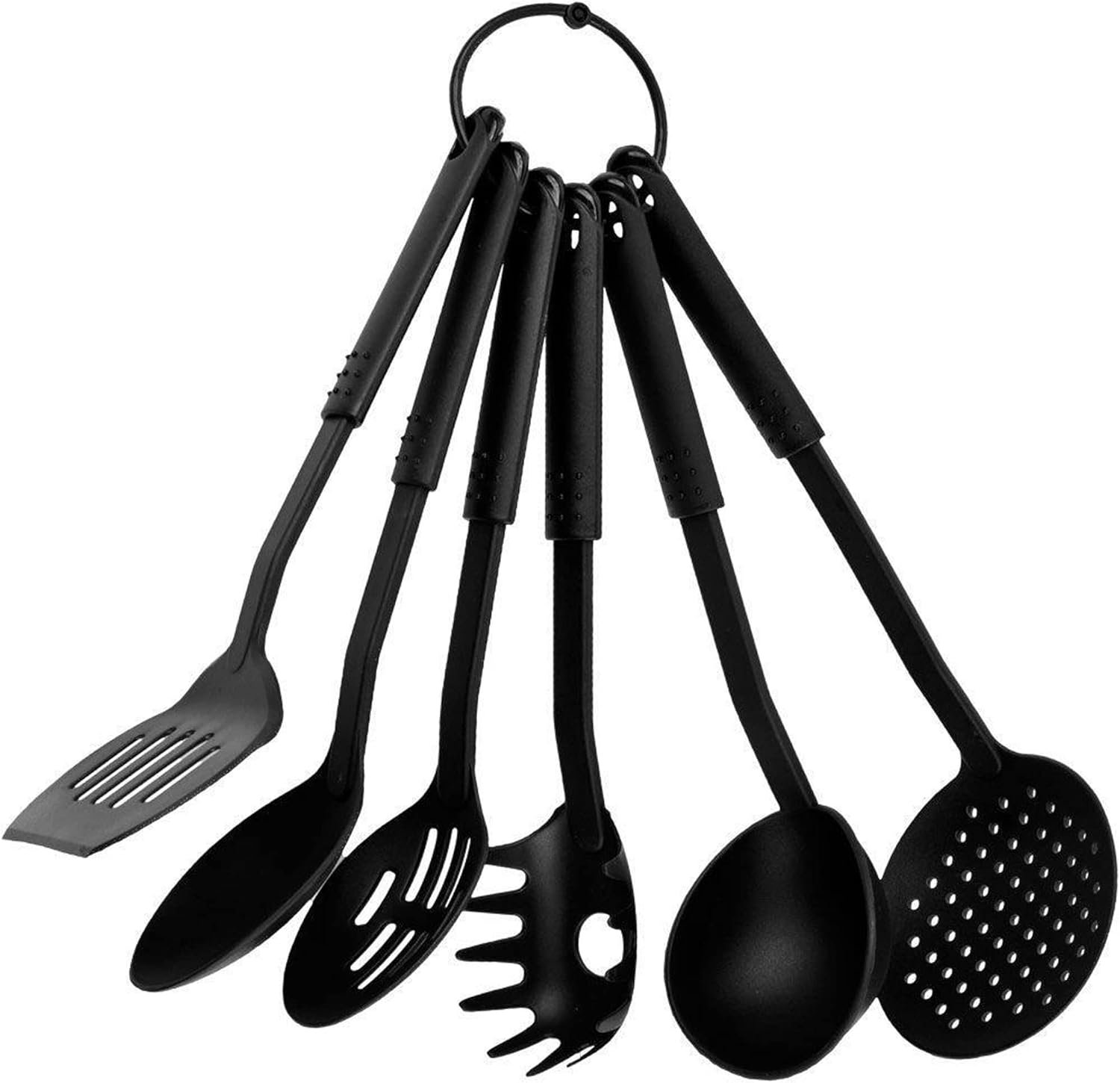 Kitchen Utensil Spatula Set Tool Holder Cooking Salad Spoon Turner, 100% Eco-Friendly Natural and Food Safe Silicone Kitchen Utensils (6Pc/Silicone Set- Black)