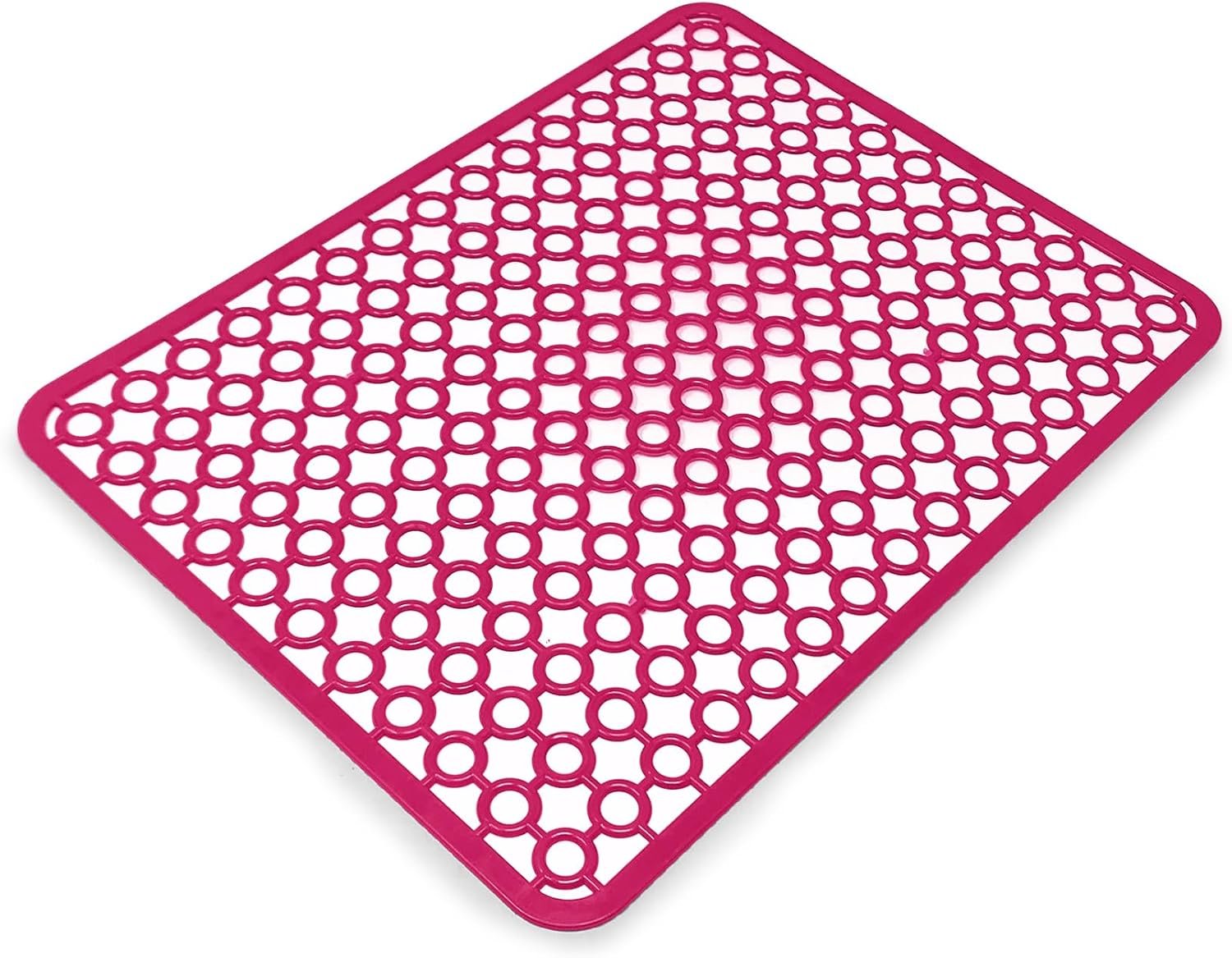 Flat Plastic Draining Mat For Washing Up Dish Tray Dryer Kitchen Sink Drainer Non Slip Compact Mat, Kitchen Counter-top for Glass, Cup, Plate, Dishes (Fuchsia - Rectangular Mat) - Image 3