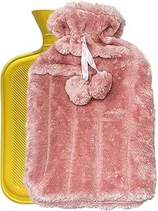 Cosy Luxury 2 Litre Hot Water Bottle with Pink Faux Fur Cover – Plush Soft Warm Bottle for Comfort, Cramps & Relaxing Heat Therapy