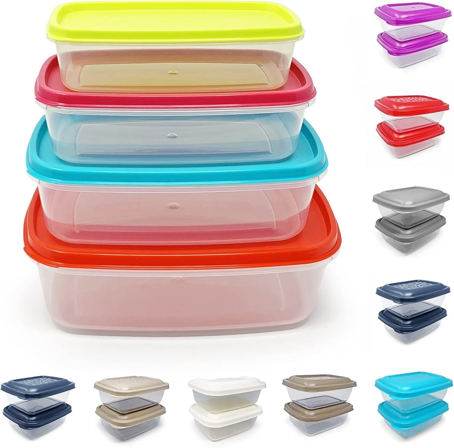 Set of 4 Food Storage Containers with Lids – Airtight & Stackable (250ml / 400ml / 700ml / 1000ml, Assorted Colors) - Image 3