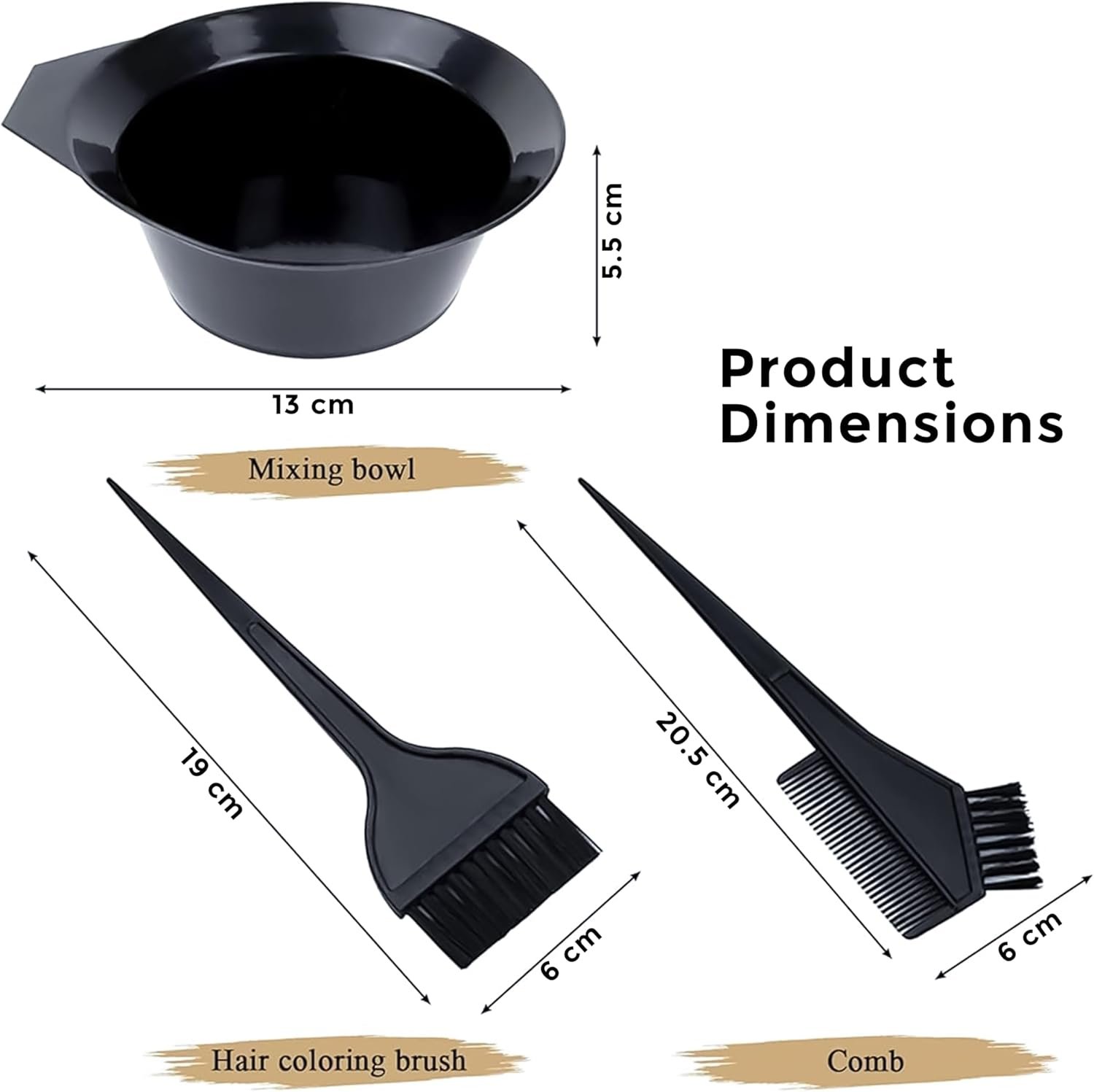 3 Pcs Professional Hair Dyeing Kit with Mixing Bowl and 2 Applicator Brushes | Plastic Hair Color Tools for DIY Coloring Bleaching Tinting Highlighting at Home or Salon Use - Image 3