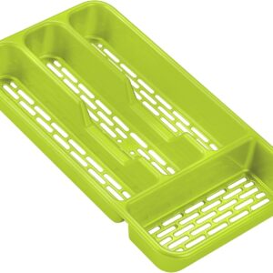 Small Tier Cutlery Tray Classic in Green | BPA Free Plastic Drawer Organizer with 4 Compartments | Durable Kitchen Storage for Spoons Forks Knives Kids Cutlery | Space Saving Design