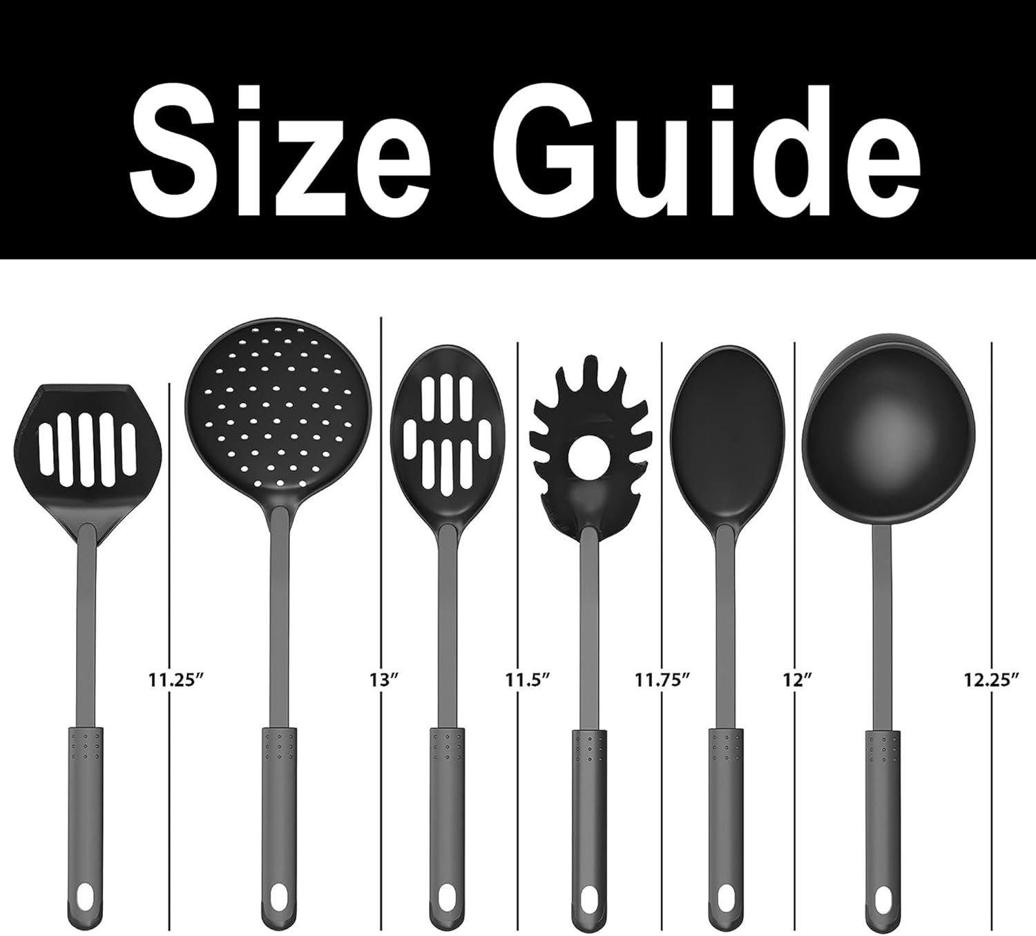 Kitchen Utensil Spatula Set Tool Holder Cooking Salad Spoon Turner, 100% Eco-Friendly Natural and Food Safe Silicone Kitchen Utensils (6Pc/Silicone Set- Black) - Image 3