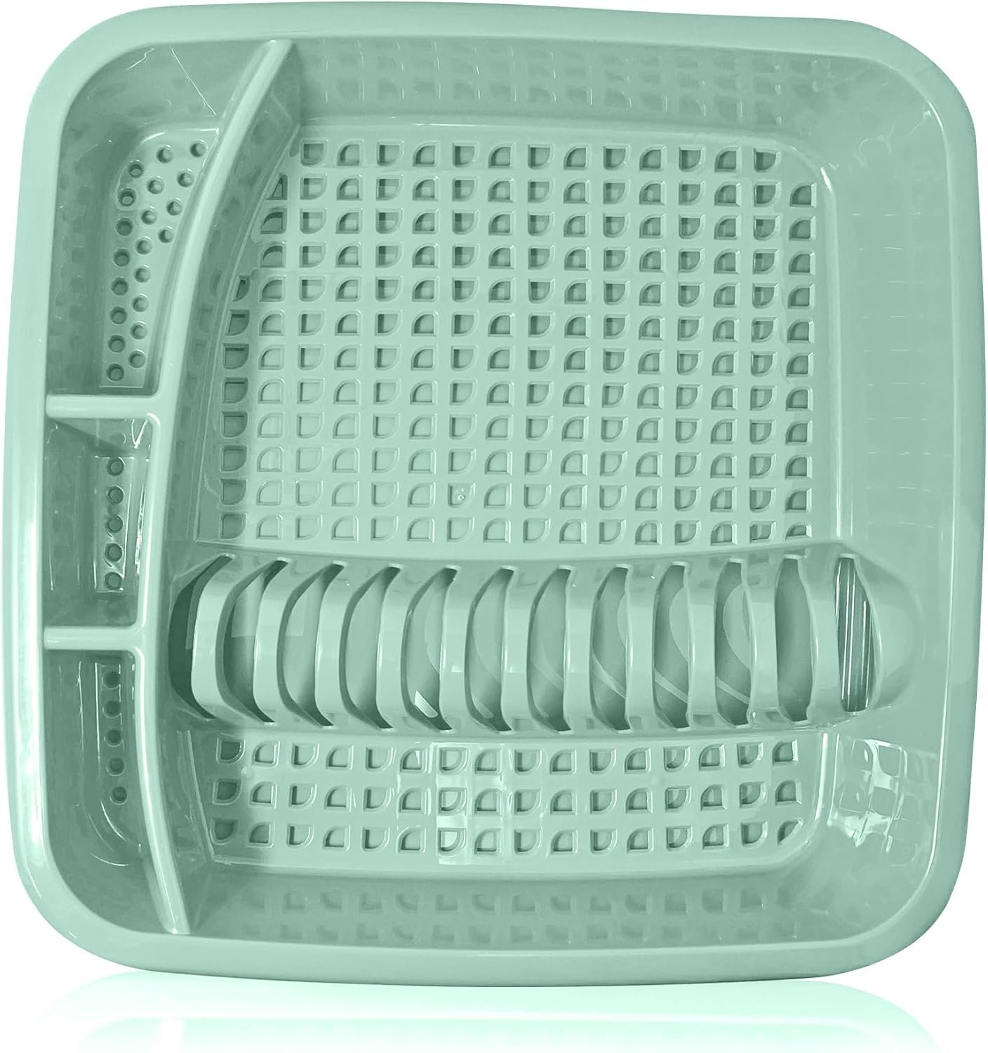 Mint Green Plastic Dish Drainer Plate Cutlery Rack Kitchen Sink Utensil Draining Cup Holder Drying Rack Draining Rack Sink Drainer Kitchen Gadgets (39 x 39 x 7.5cm) - Image 3
