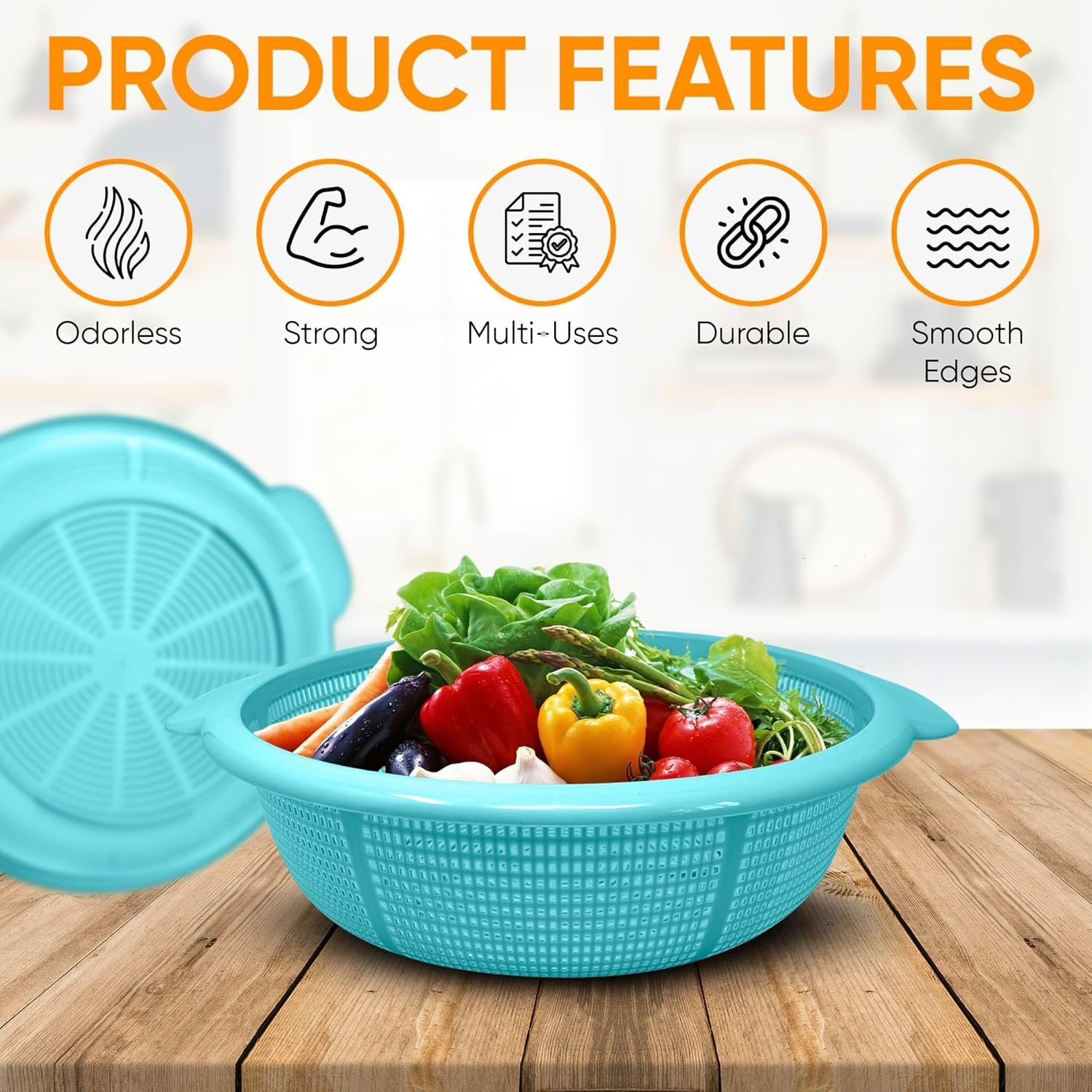Plastic Colander – Food Sieve Strainer Basket - Image 3