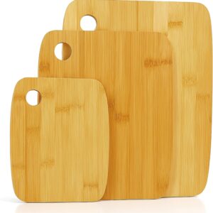 Set of 3 Natural Bamboo Chopping Cutting Slicing Board Set Wooden Serving Platter for Kitchen, Meat & Veggie Prep, Serve Bread, Food Crackers & Cheese (S,M,L)