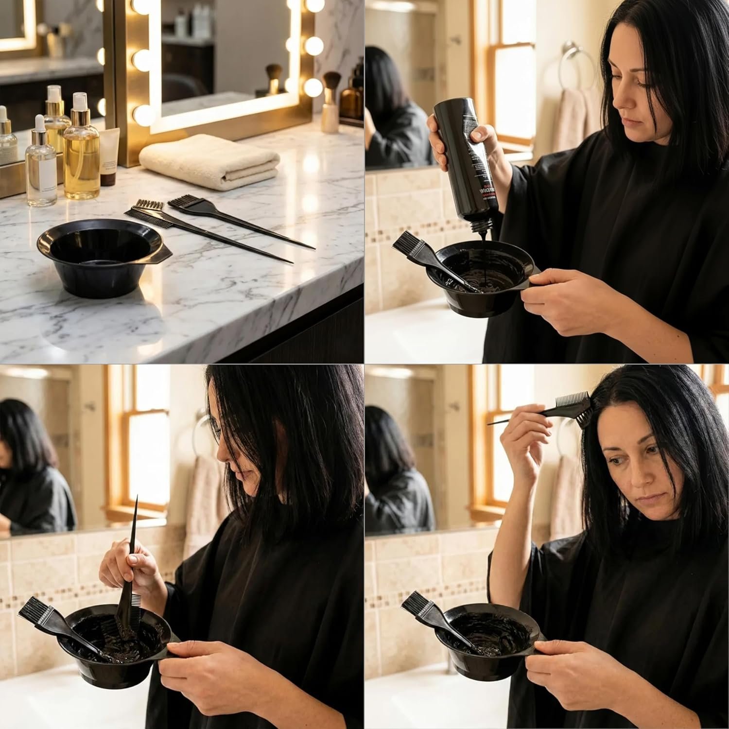 3 Pcs Professional Hair Dyeing Kit with Mixing Bowl and 2 Applicator Brushes | Plastic Hair Color Tools for DIY Coloring Bleaching Tinting Highlighting at Home or Salon Use - Image 4