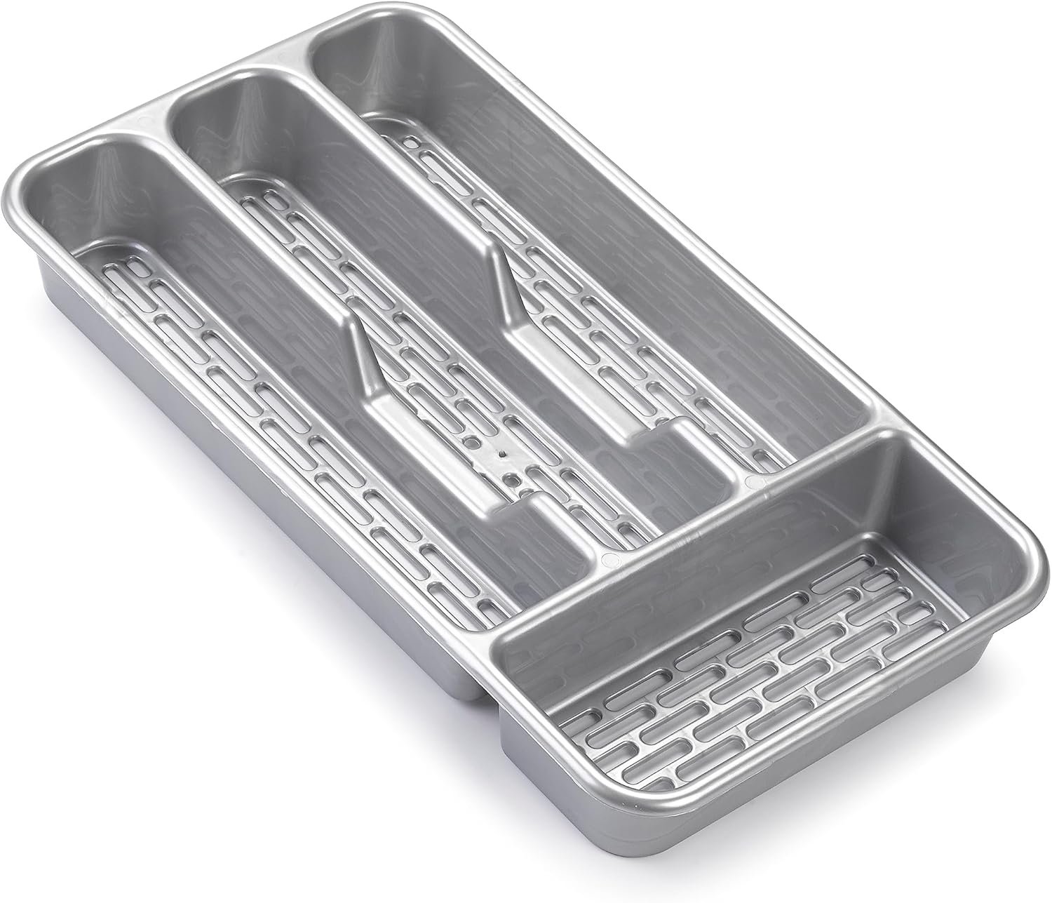 Small Tier Cutlery Tray Classic in Silver | BPA Free Plastic Drawer Organizer with 4 Compartments | Durable Kitchen Storage for Spoons Forks Knives Kids Cutlery | Space Saving Design
