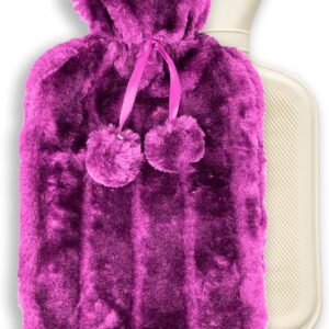 Premium Luxury 2 Litre Hot Water Bottle with Purple Faux Fur Cover – Soft Faux Fur Warm Bottle for Cozy Comfort & Heat Therapy