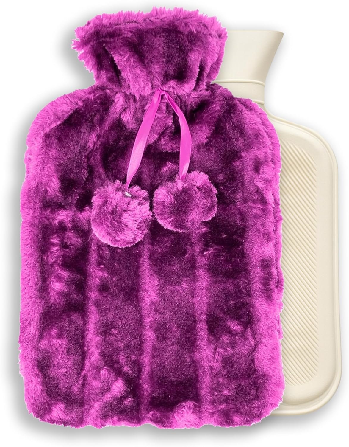 Premium Luxury 2 Litre Hot Water Bottle with Purple Faux Fur Cover – Soft Faux Fur Warm Bottle for Cozy Comfort & Heat Therapy