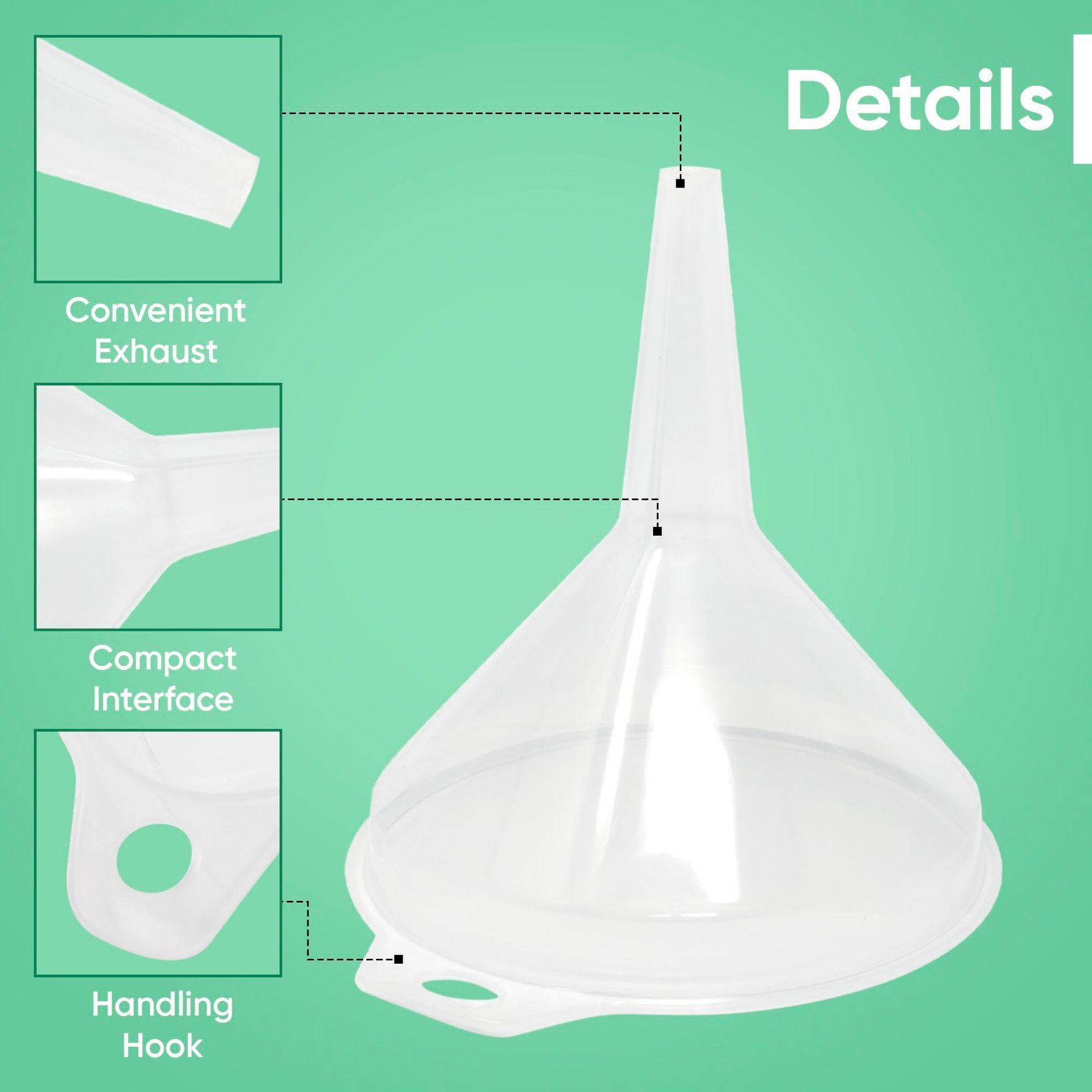 Set of 3 - Funnel for Liquid, Oil Transfer - Plastic Funnel for Narrow Necked Bottles (1-A - Transparent) - Image 3