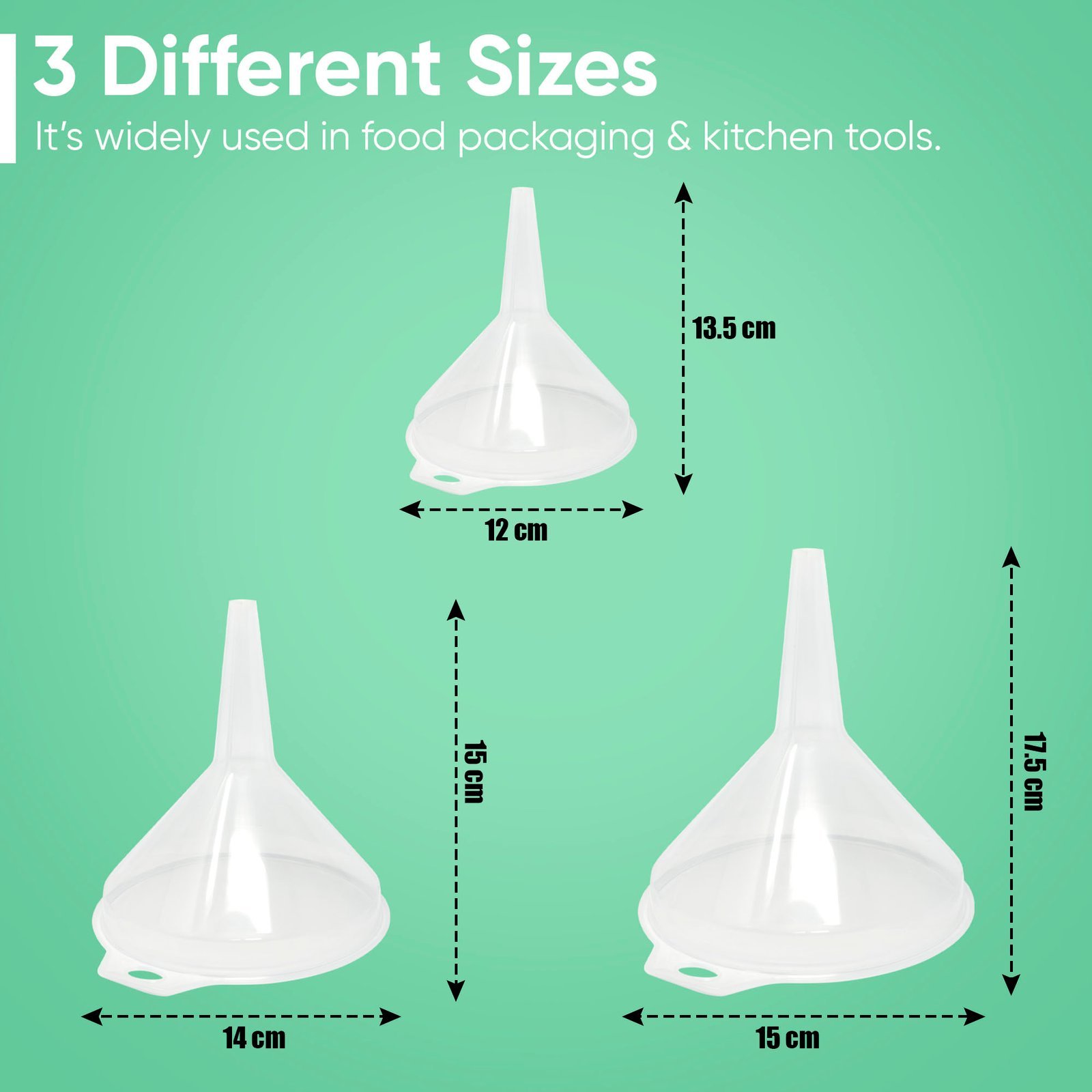 Set of 3 - Funnel for Liquid, Oil Transfer - Plastic Funnel for Narrow Necked Bottles (1-A - Transparent) - Image 4